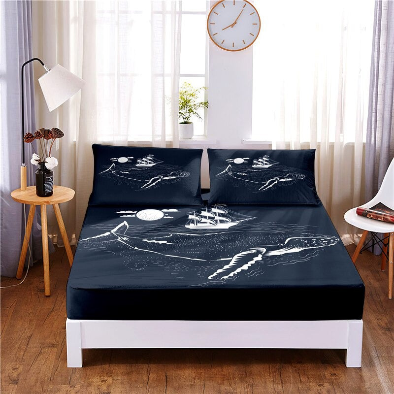 3 Pcs Cartoon Animal Digital Printed Polyester Fitted Bed Sheet Set