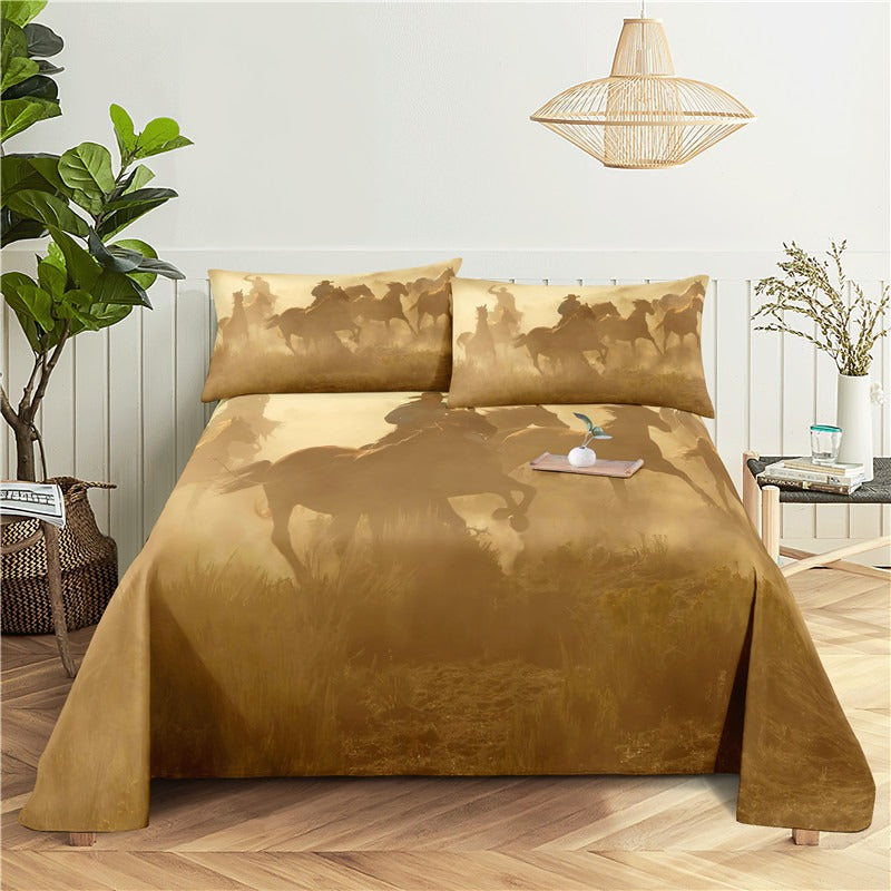 Horses Print Bed Flat Bedding Set