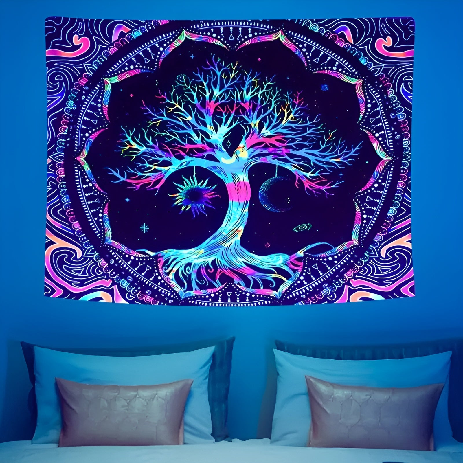 UV Reactive Tree Of Life Wall Tapestry With Psychedelic Design