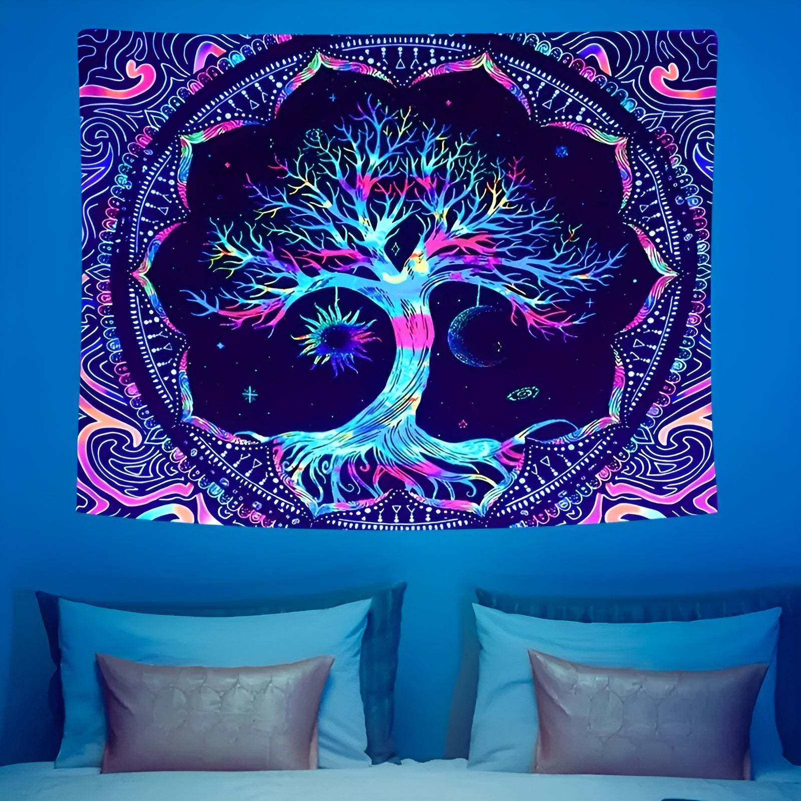 UV Reactive Tree Of Life Wall Tapestry With Psychedelic Design