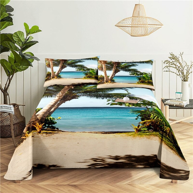 Sunset Coconut Tree Printed Bedding Set