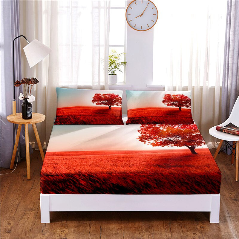Scenic Printed Fitted 3 Pcs Bedding Set