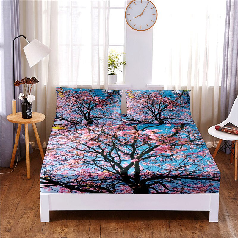 Floral Design Printed Fitted 3 Pc Sheet Bedding Set