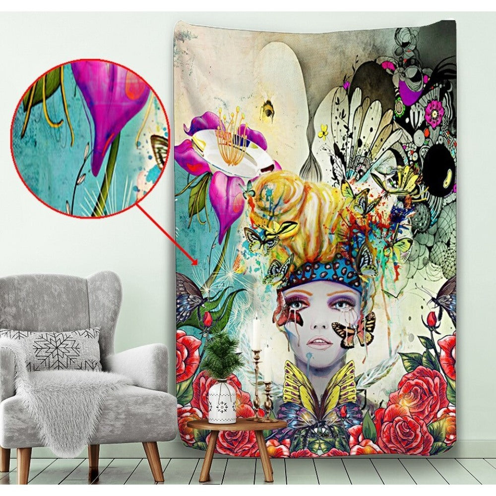 Fashionable Colorful Feather Tapestry Wall Hanging Tapis Cloth