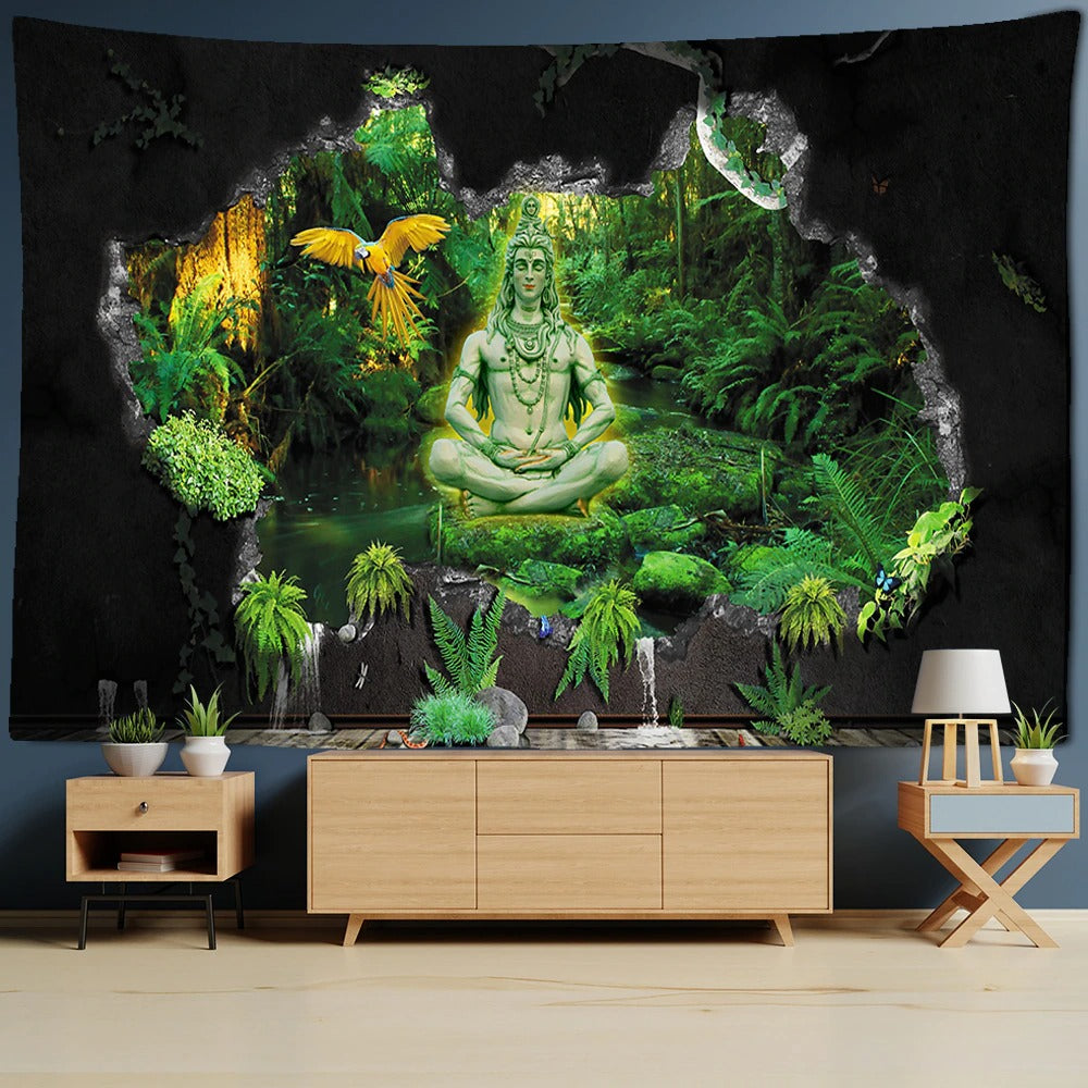 Indian Buddha Statue Tapestry Wall Hanging Tapis Cloth
