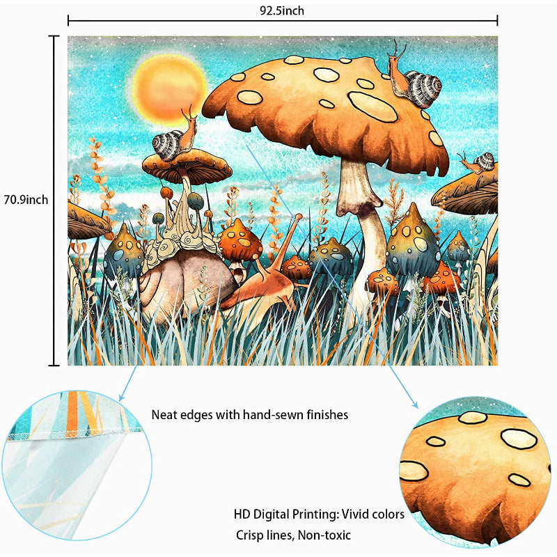 Trippy Mushroom Tapestry Hippie Sun Tapestry Snail Tapestry Plants and Leaves Tapestries Fantasy Fairy Tale Tapestry Wall Hanging for Room
