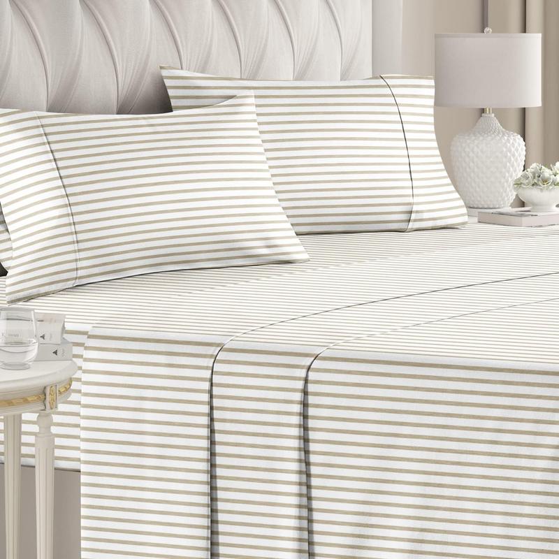 Pack Of 4 Striped Themed Bedsheet Set With Deep Pocket And Wrinkle Resistant Design