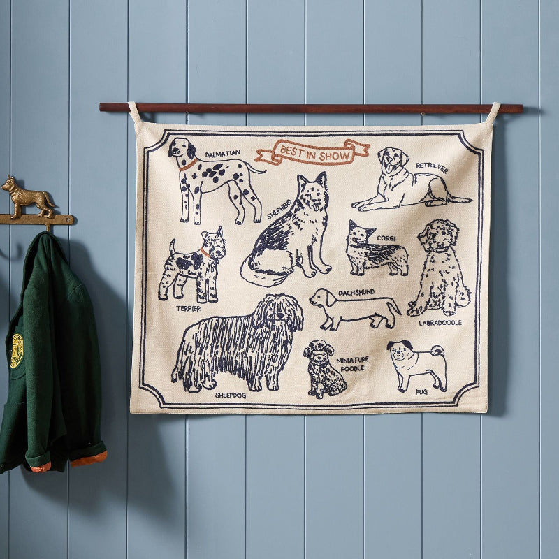 Cotton Embroidered Dog Tapestry Cotton With Hanging Loops