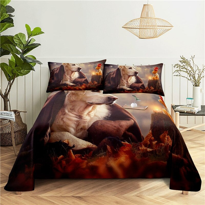 Golden Hair Dog Printed Bedding Set