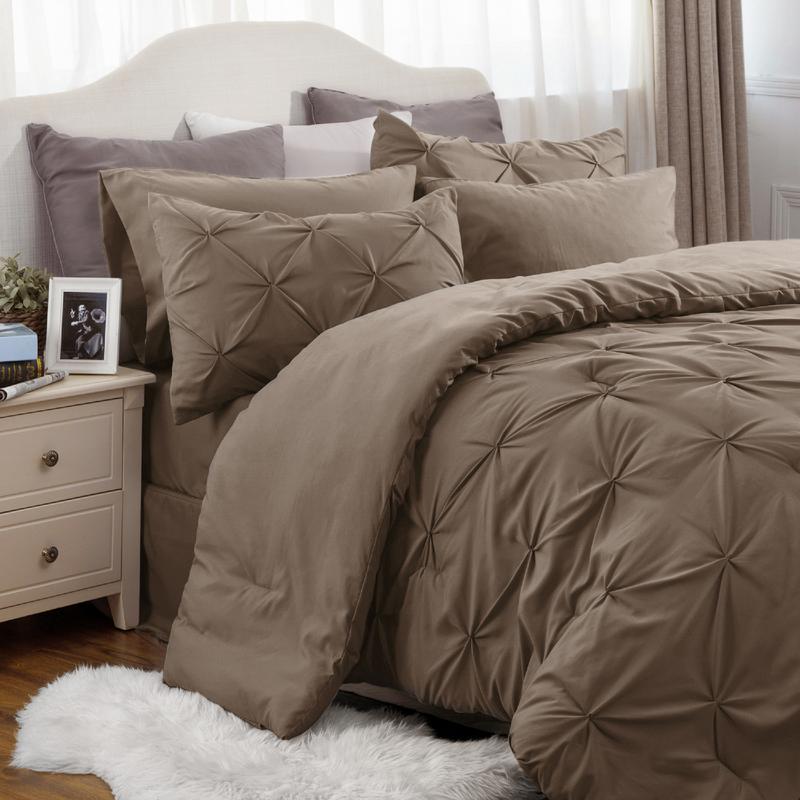 Pack Of 7 Pintuck Bedding Set With Geometric Pattern For All Season Bedroom Decor