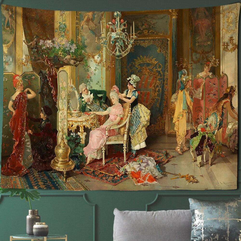 Woman Gothic Style Architecture Tapestry Wall Hanging Tapis Cloth