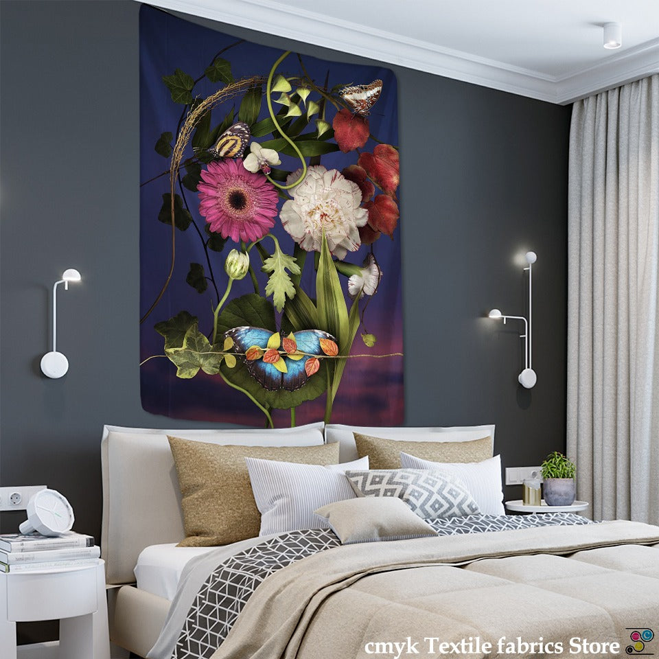Gerbera Tapestry Wall Hanging Black Background Cloth