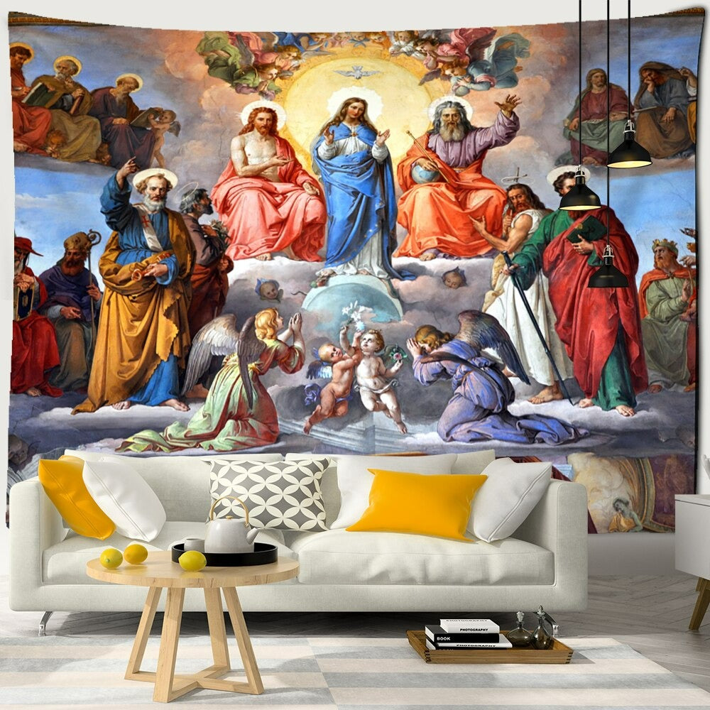 Jesus and Angels Tapestry Wall Hanging Tapis Cloth
