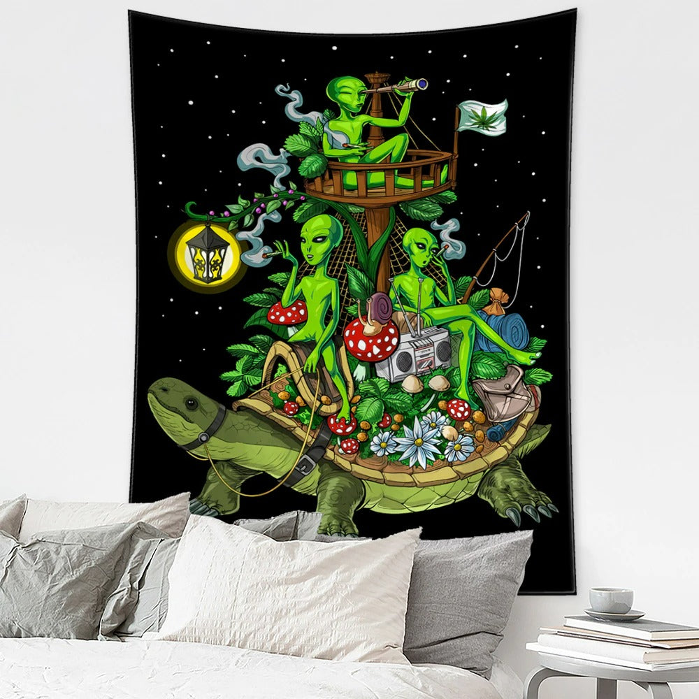 Cartoon Aliens Tapestry Wall Hanging Tapis Cloth