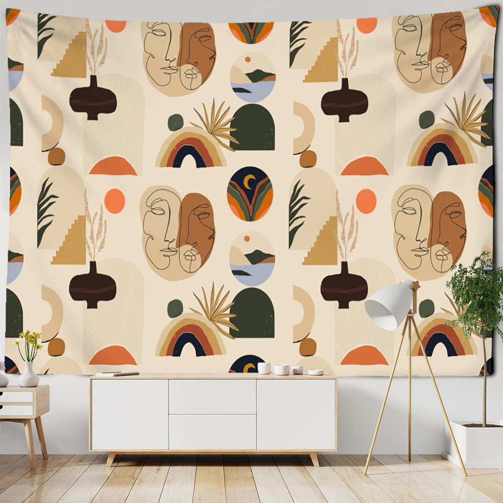 Retro Illustration Tapestry Wall Hanging Tapis Cloth