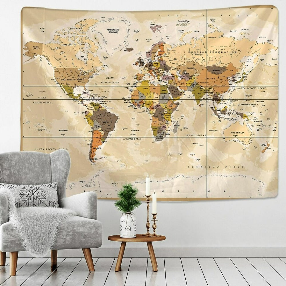 Retro World Map Wall Hanging Tapestry Tapis Cloth