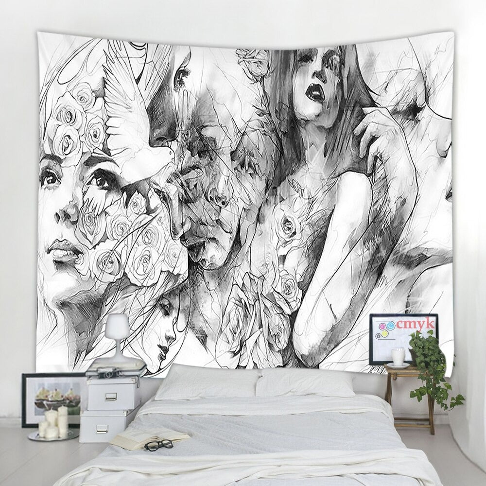 Creative Line Draw Tapestry Wall Hanging Tapis Cloth