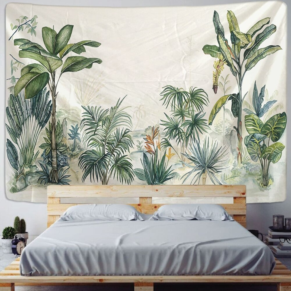 Tropical Plant Printed Tapestry Wall Hanging