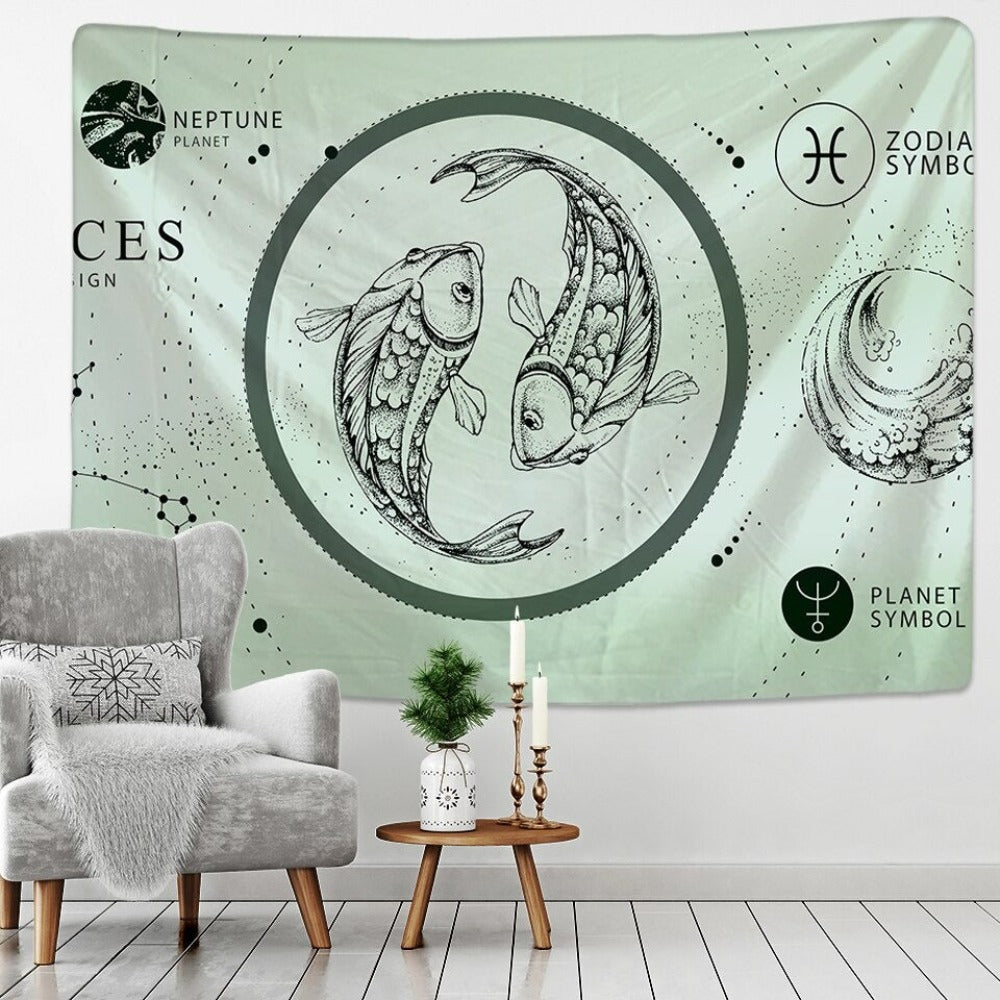 Pisces Fish Tapestry Wall Hanging Tapis Cloth