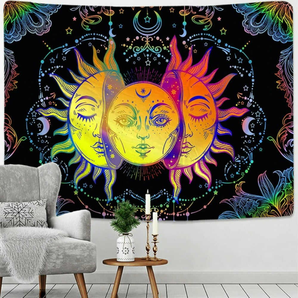 Colorful Sun and Moon Tapestry Wall Hanging Tapis Cloth