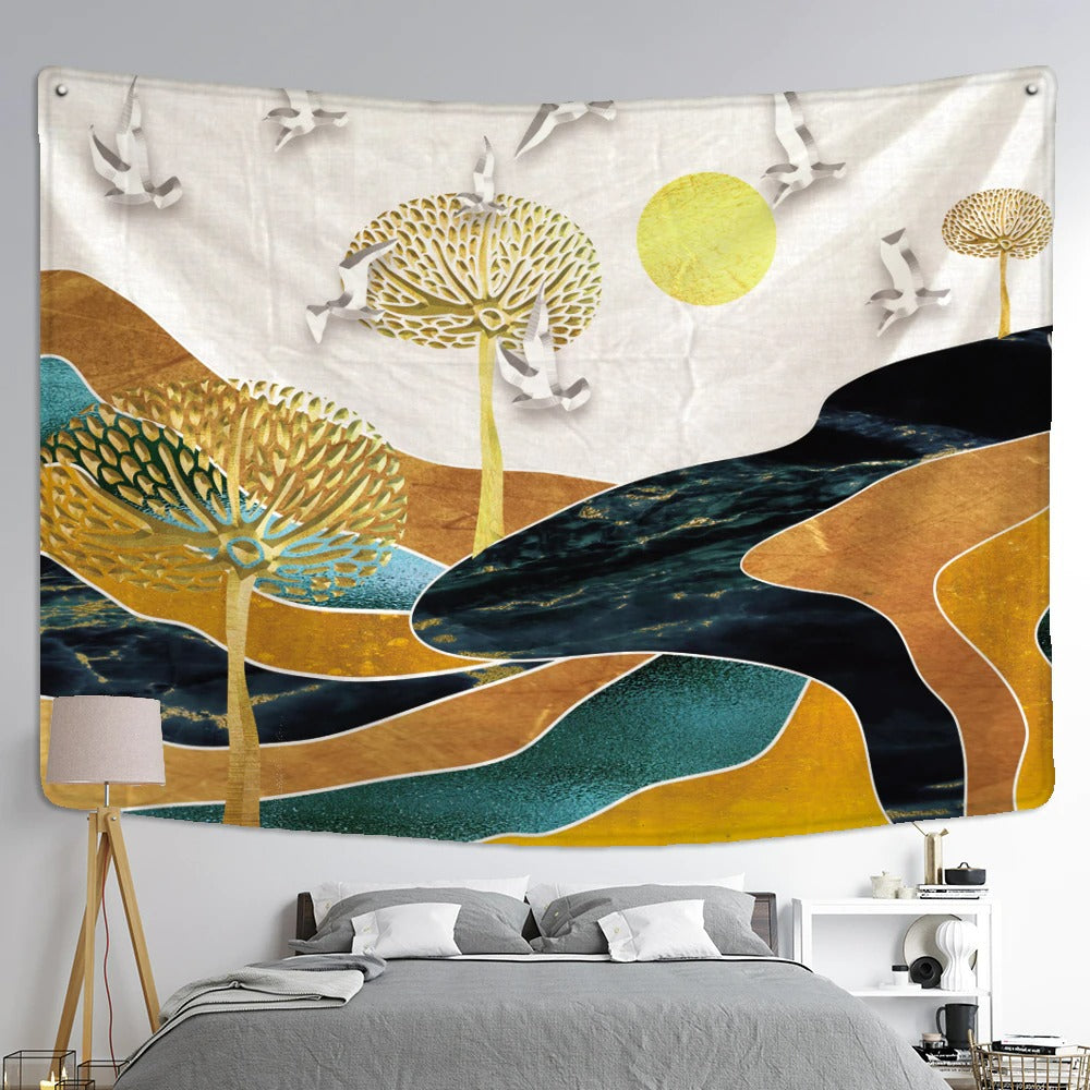 Ink Painting Mountain Tapestry Wall Hanging Tapis Cloth