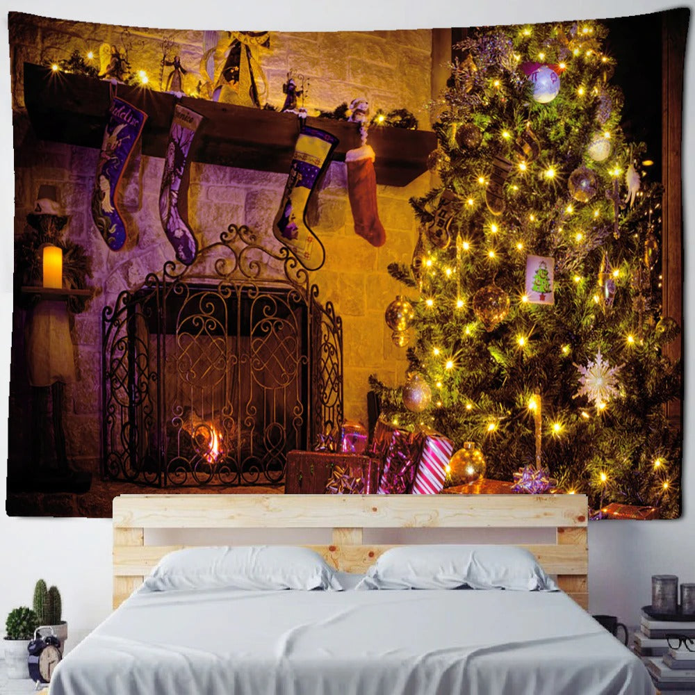 bedroom christmas tree tapestry with lights