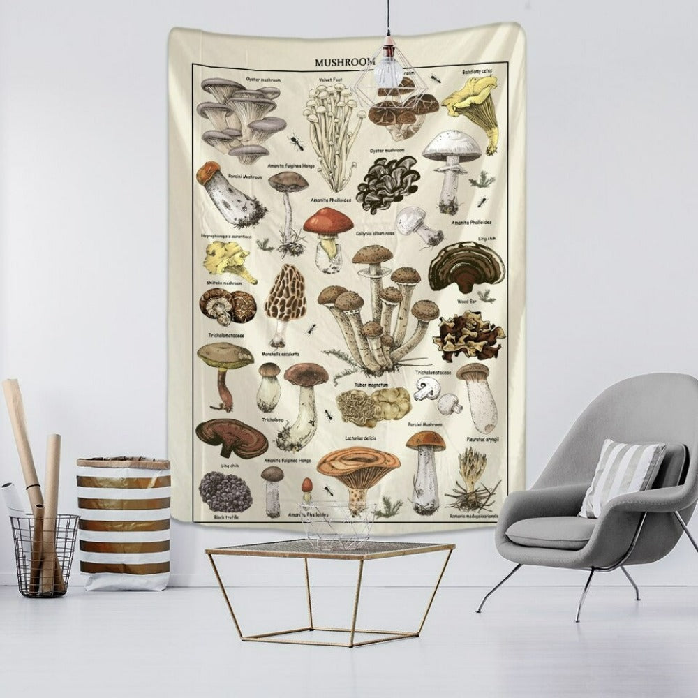 Mushroom Identification Chart Tapestry Wall Hanging Tapis Cloth