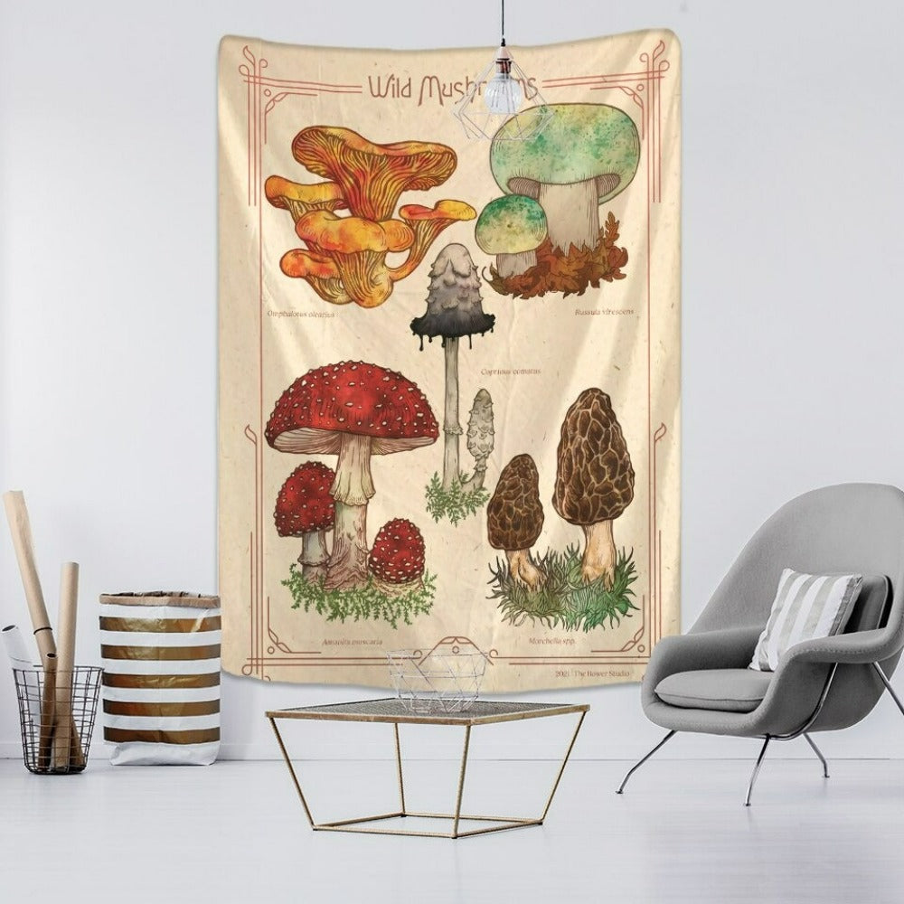 Mushroom Chart Tapestry Wall Hanging Tapis Cloth