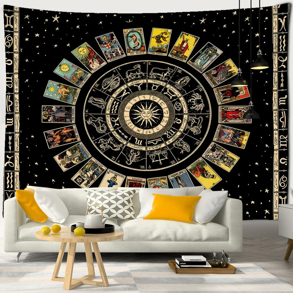 Zodiac Sign Wheel Tapestry Wall Hanging Tapis Cloth