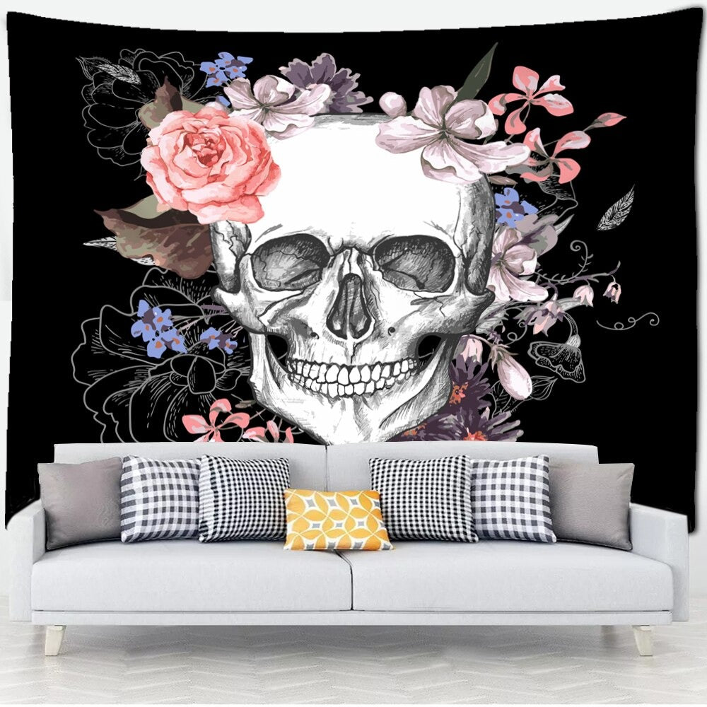 Floral Skull Tapestry Wall Hanging Tapis Cloth