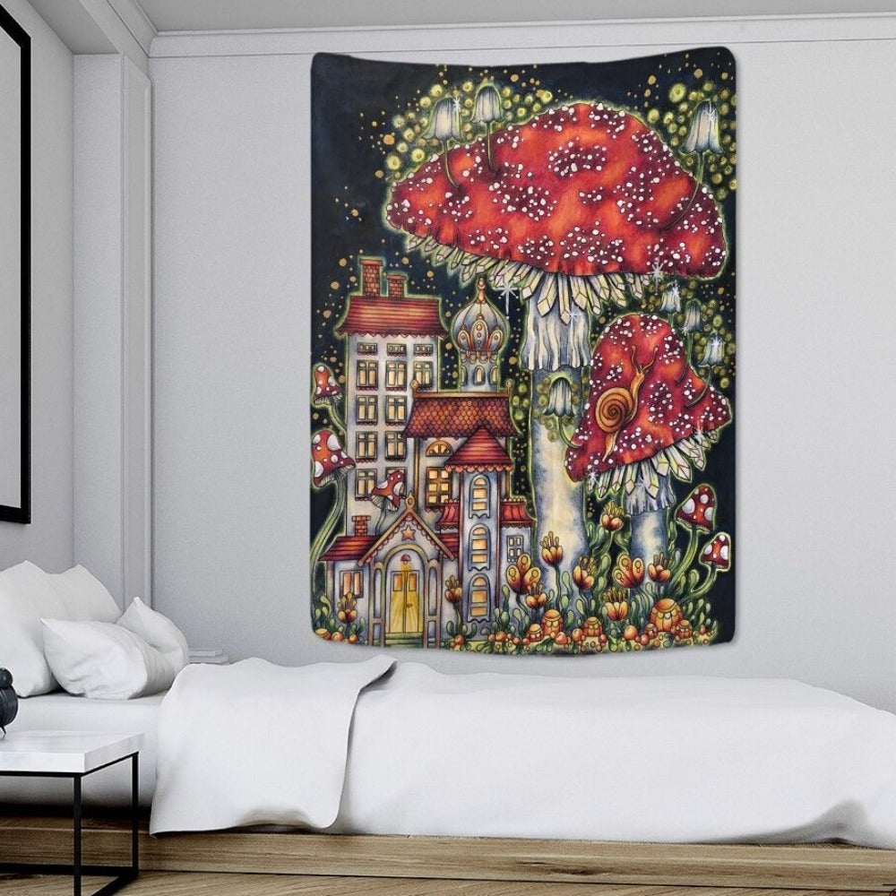 Mushroom Illustration Tapestry Wall Hanging Tapis Cloth