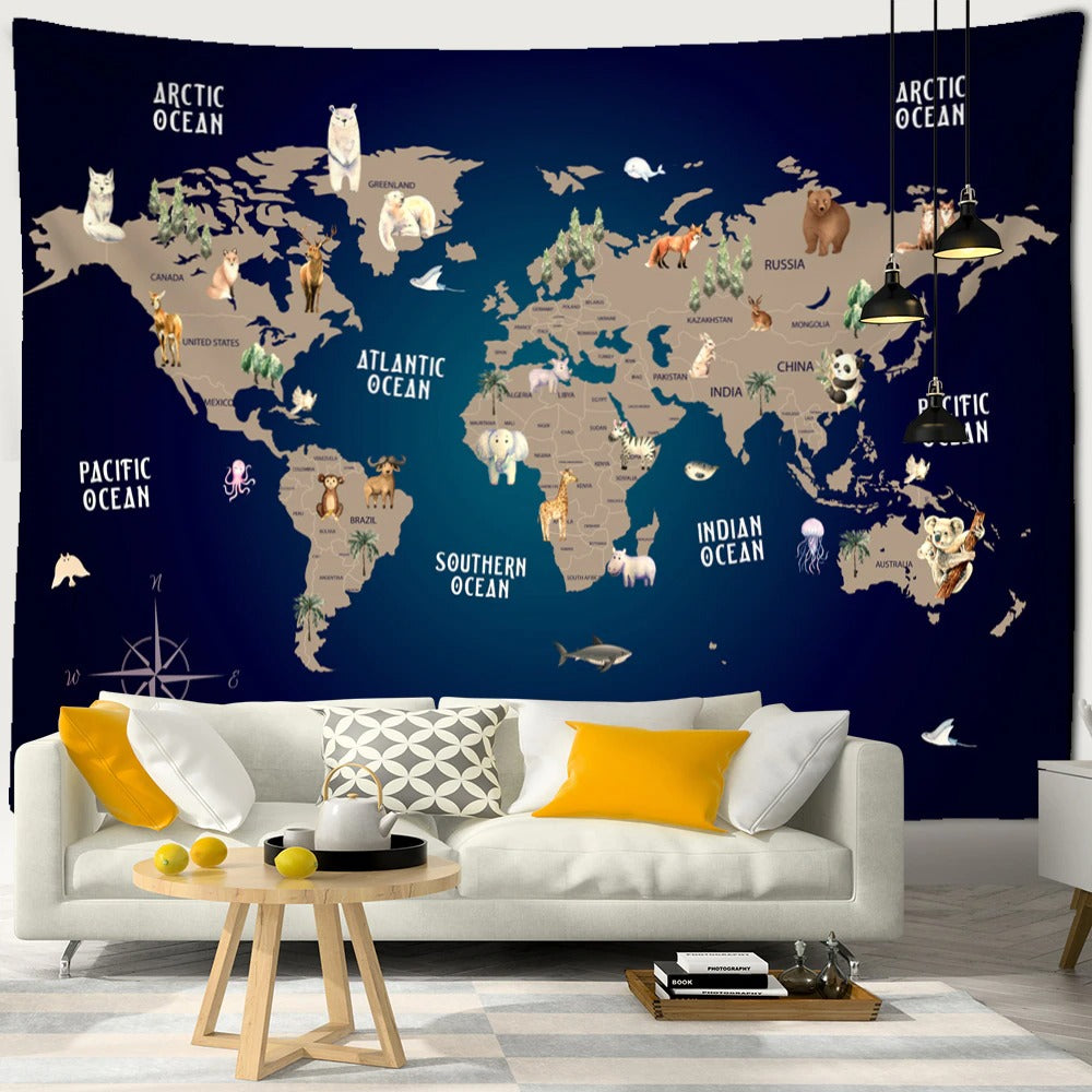 Cartoon Map Tapestry Wall Hanging Tapis Cloth