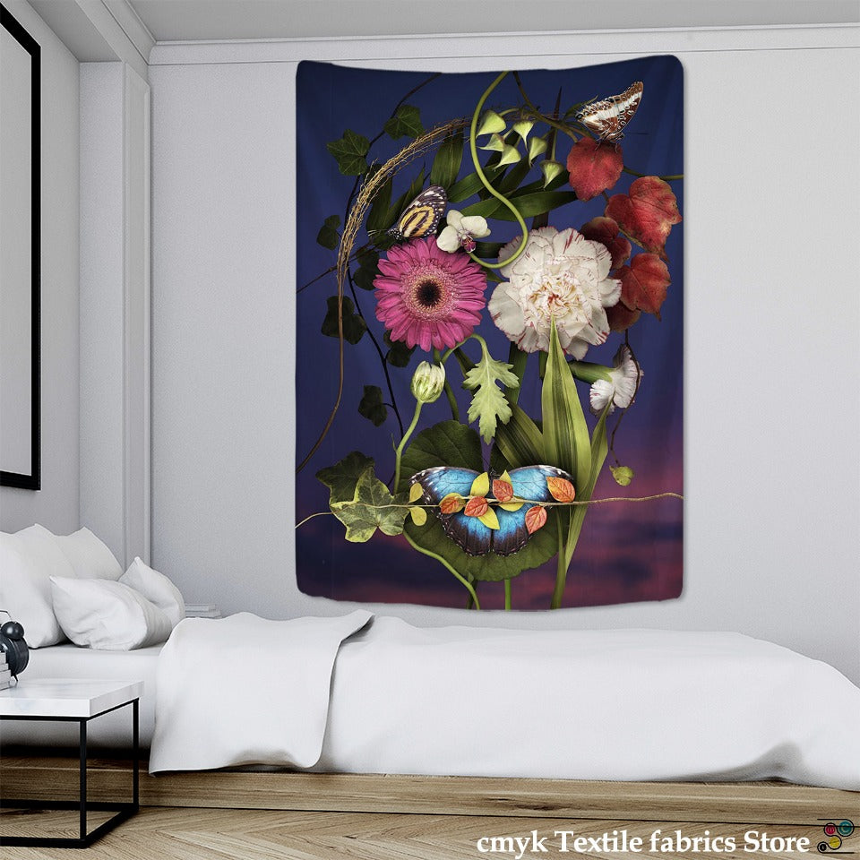 Gerbera Tapestry Wall Hanging Black Background Cloth