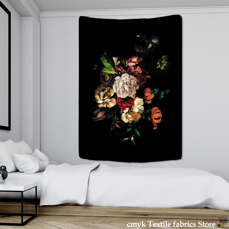 Gerbera Tapestry Wall Hanging Black Background Cloth