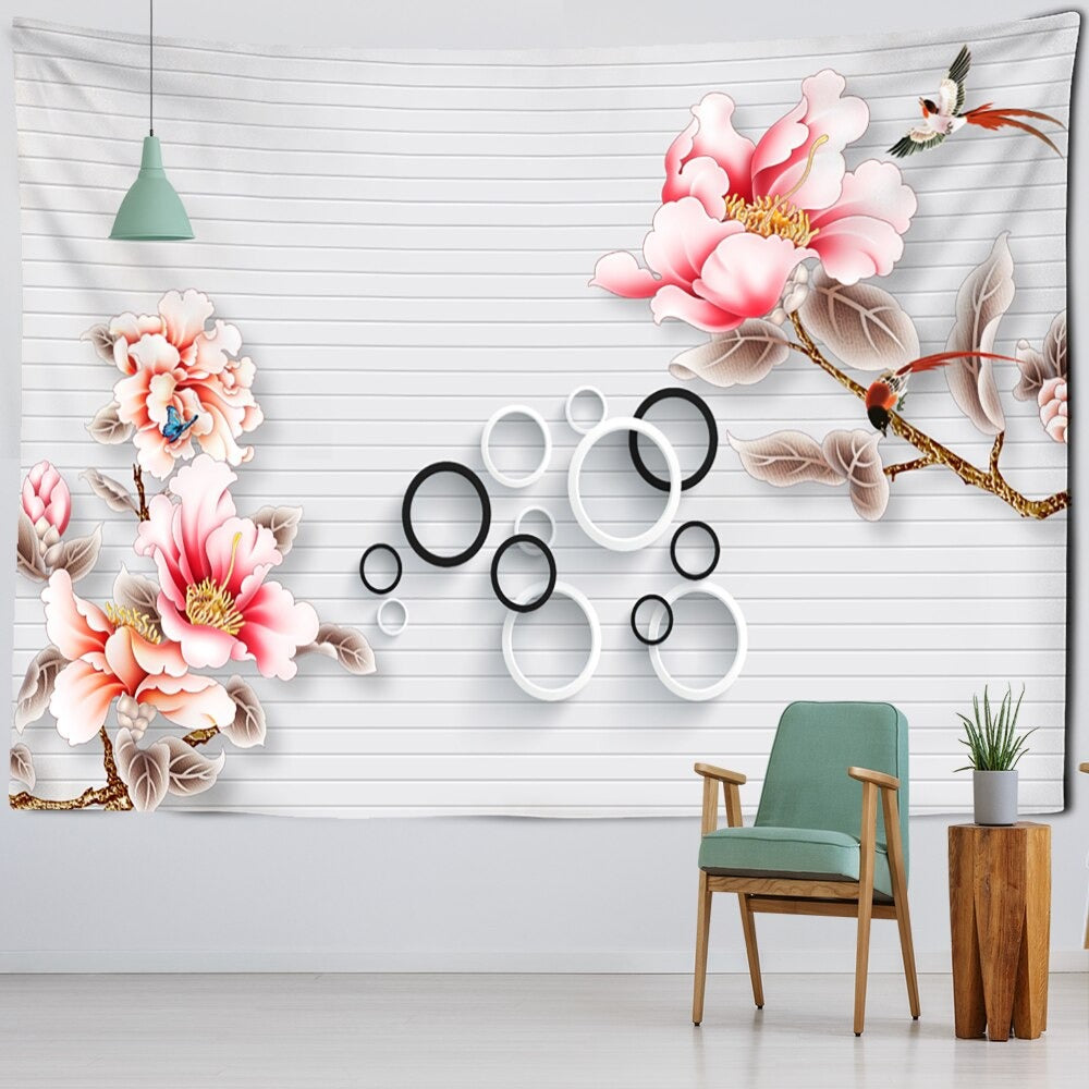 Flower And Bird Painting Tapestry Wall Hanging Tapis Cloth