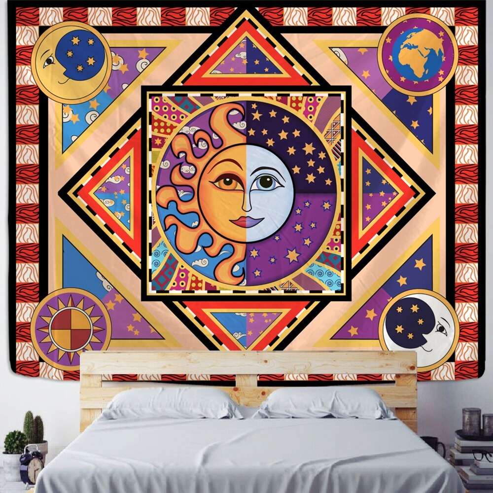 Half Face Sun Moon Tapestry Wall Hanging Tapis Cloth