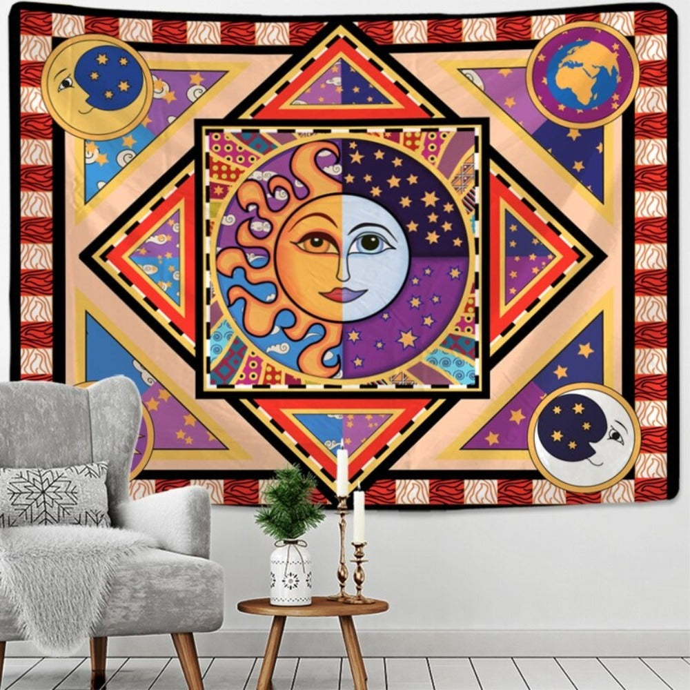 Half Face Sun Moon Tapestry Wall Hanging Tapis Cloth