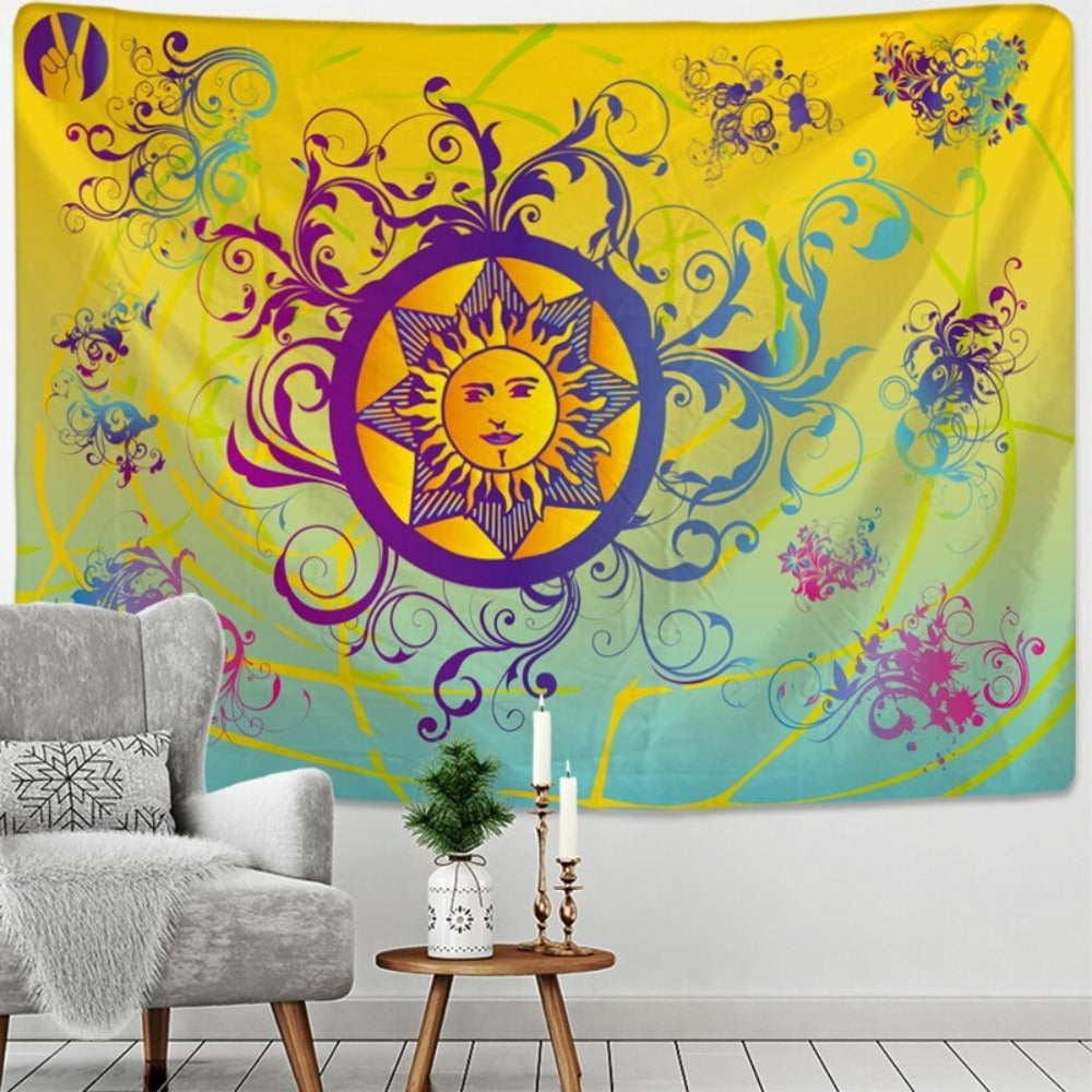 Half Face Sun Moon Tapestry Wall Hanging Tapis Cloth