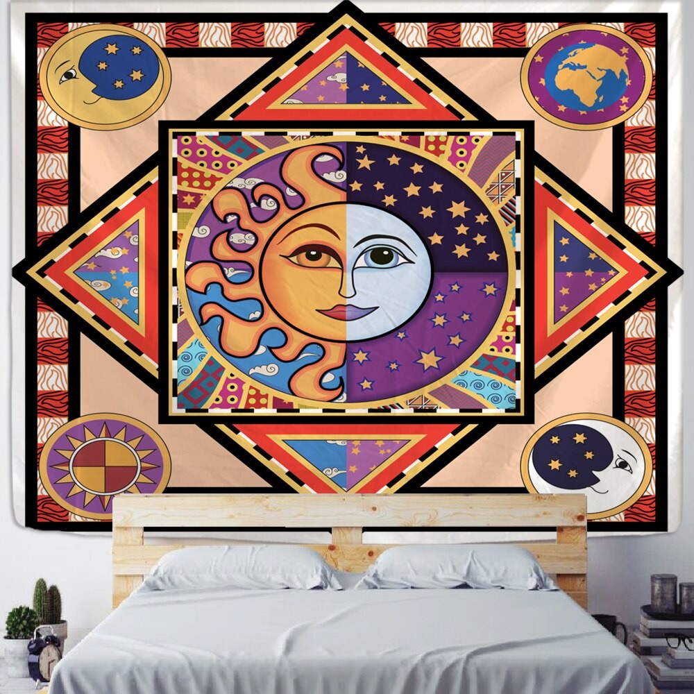 Half Face Sun Moon Tapestry Wall Hanging Tapis Cloth