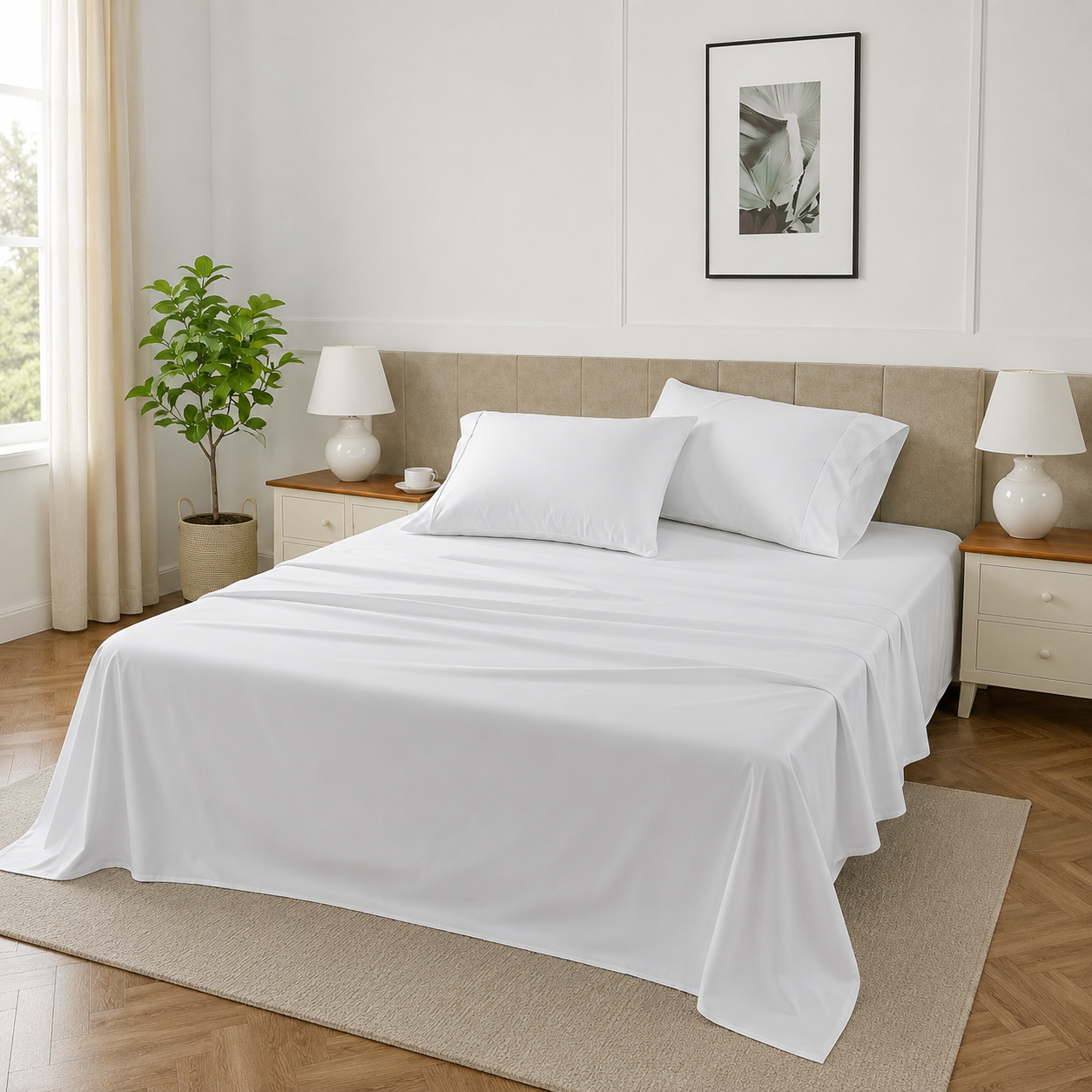 Lightweight Bed Sheet Set With Deep Pocket Fitted Sheet And 2 Pillowcases
