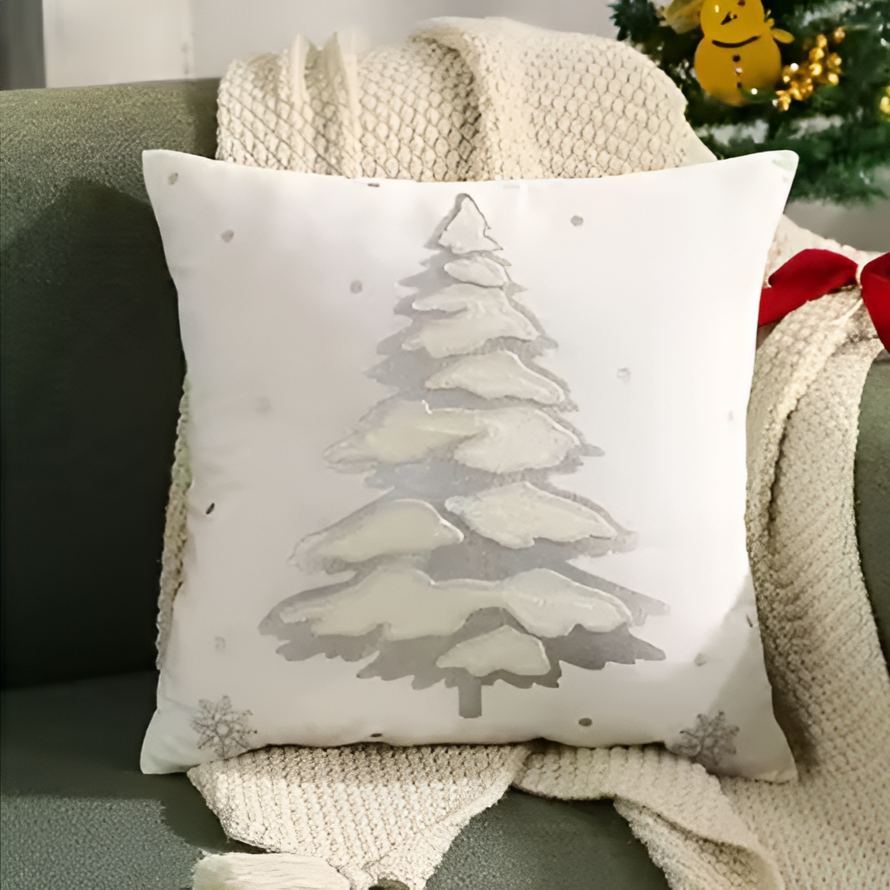 Holiday Letter Snowflake Embroidered Decorative Square Cushion Cover