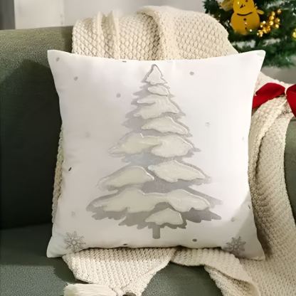 Holiday Letter Snowflake Embroidered Decorative Square Cushion Cover