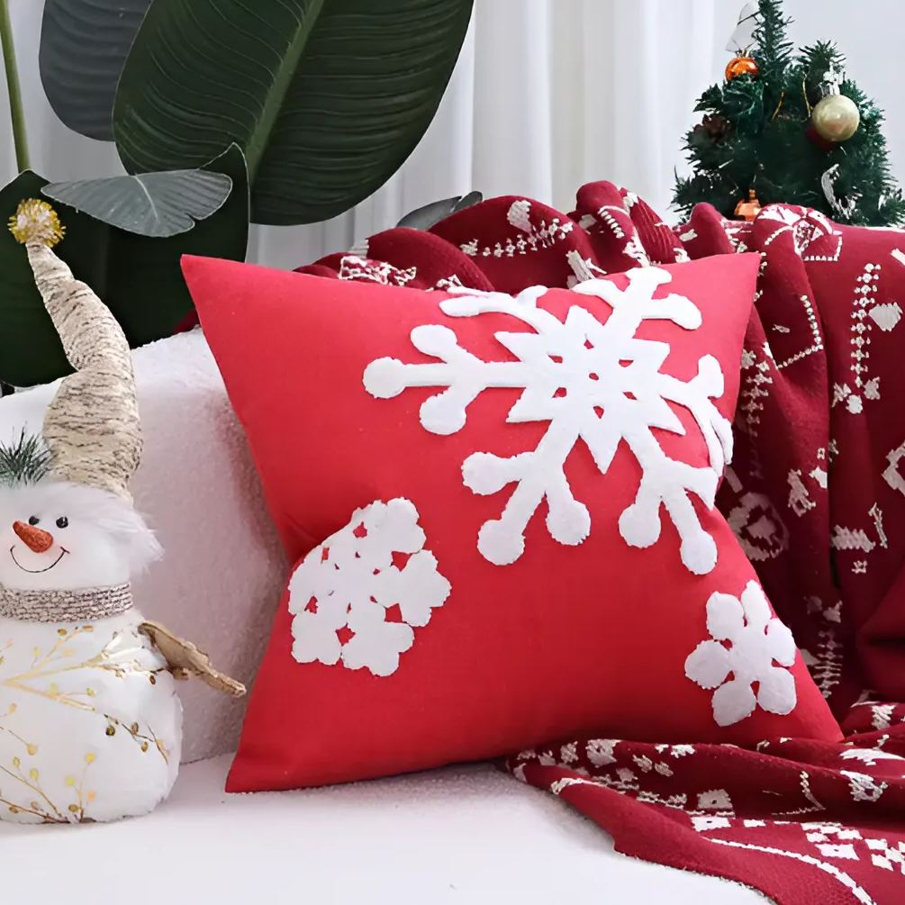 Holiday Letter Snowflake Embroidered Decorative Square Cushion CoverHoliday Embroidered Decorative Square Cushion Cover - Image 7