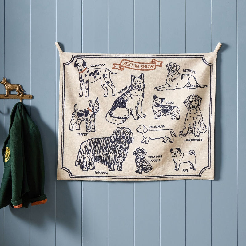 Cotton Embroidered Dog Tapestry Cotton With Hanging Loops