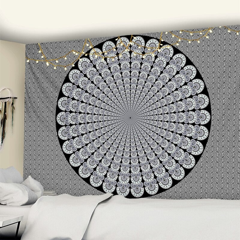 Black Mandala Tapestry Wall Hanging Tapis Cloth