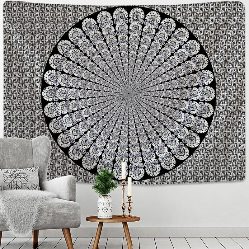 Black Mandala Tapestry Wall Hanging Tapis Cloth