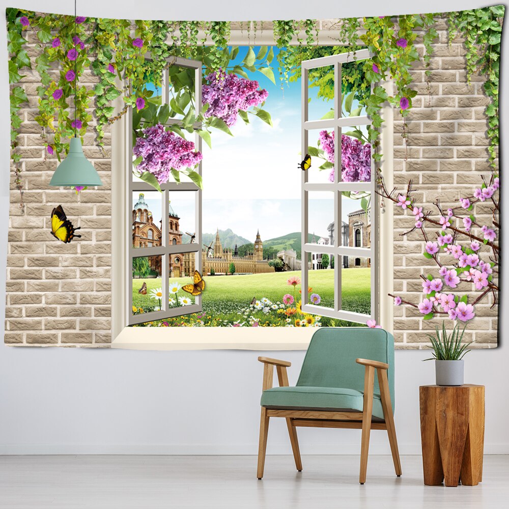 Scenery Outside Window Tapestry Wall Hanging Tapis Cloth
