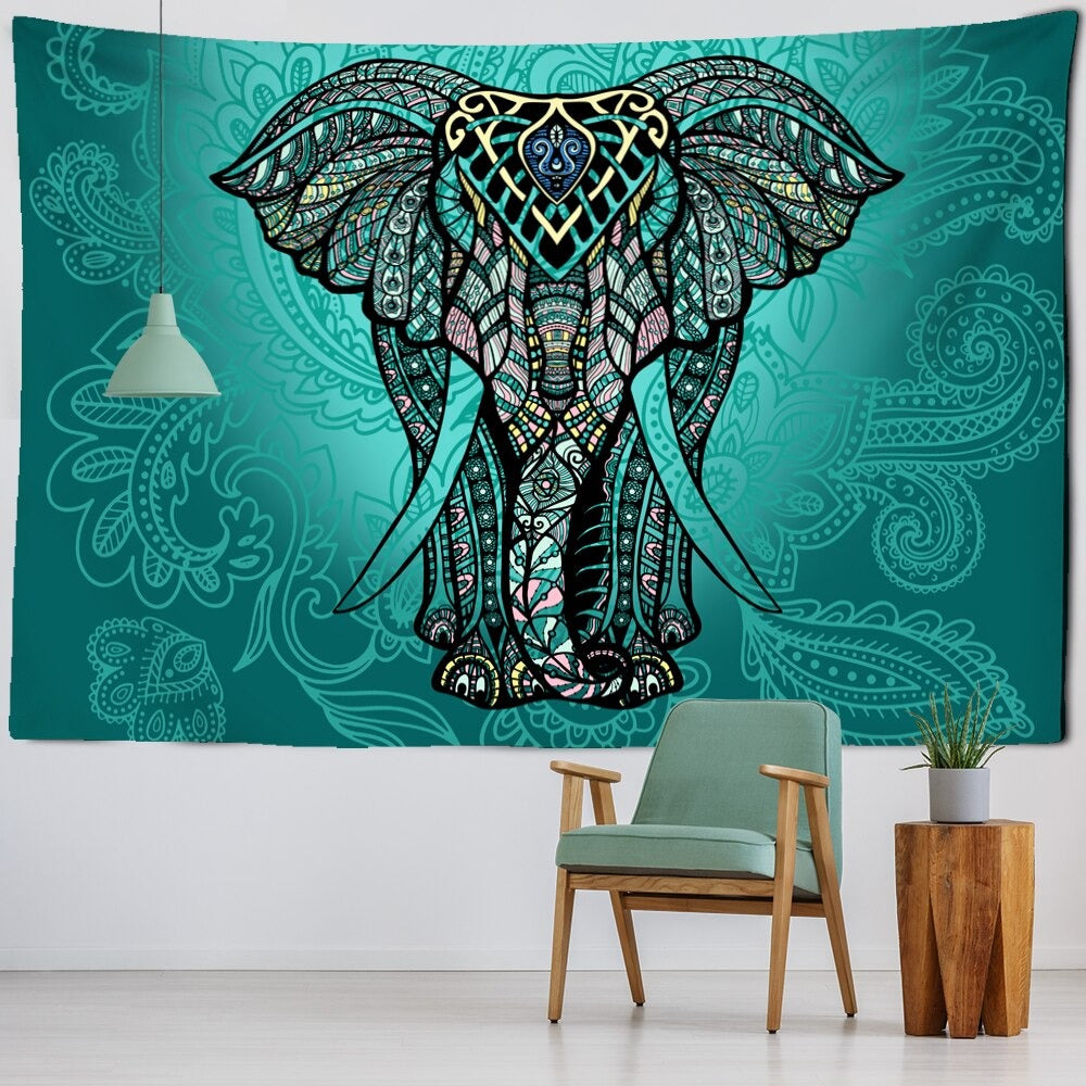 Mandala Pattern Elephant Tapestry Wall Hanging