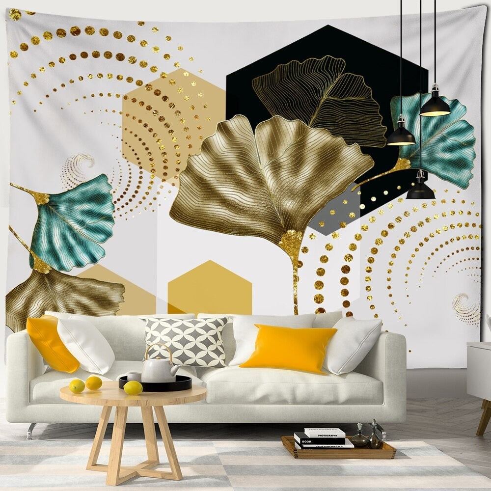 Marble Ginkgo Leaf Tapestry Wall Hanging Tapis Cloth