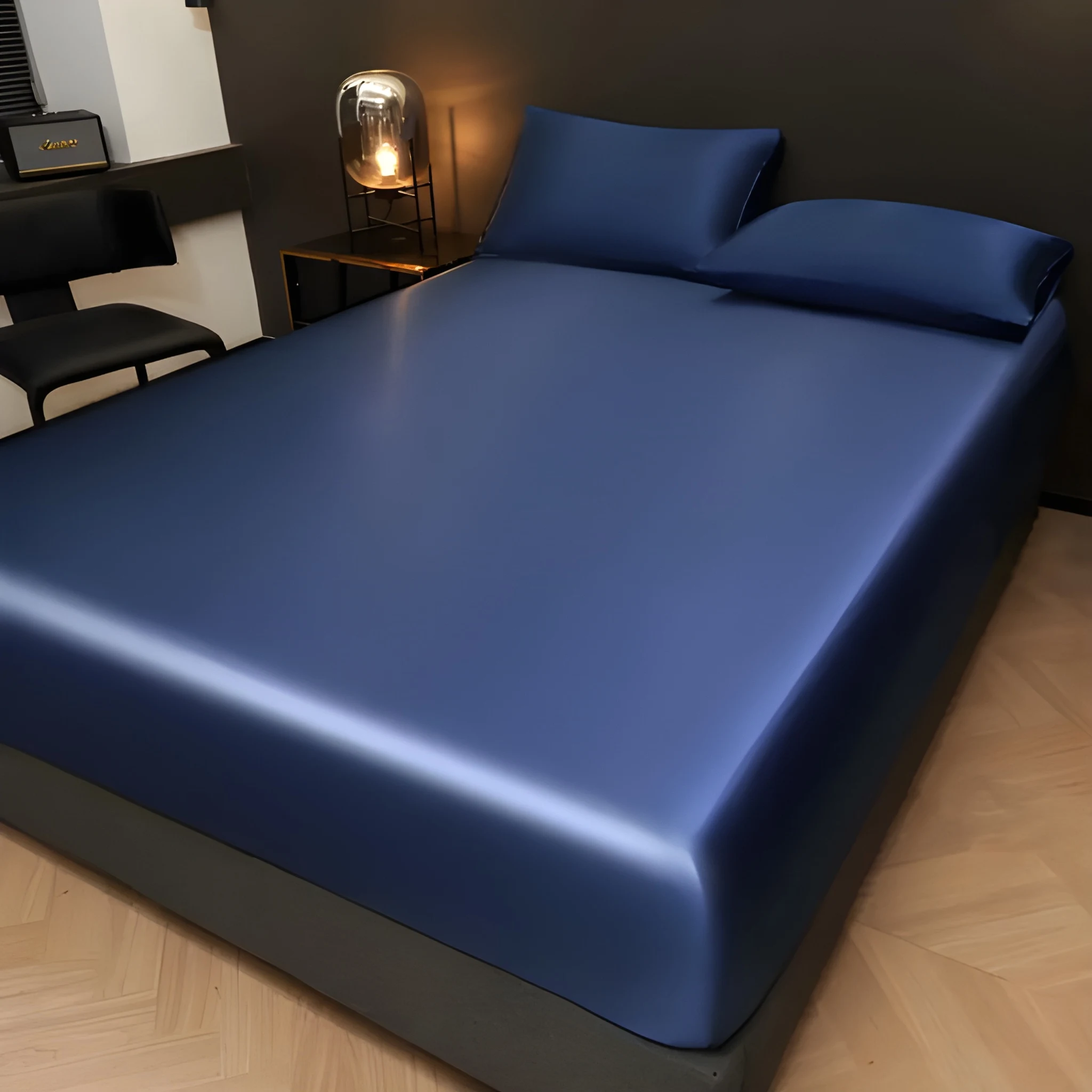 Solid Satin Fitted Sheet With Pillowcase Set